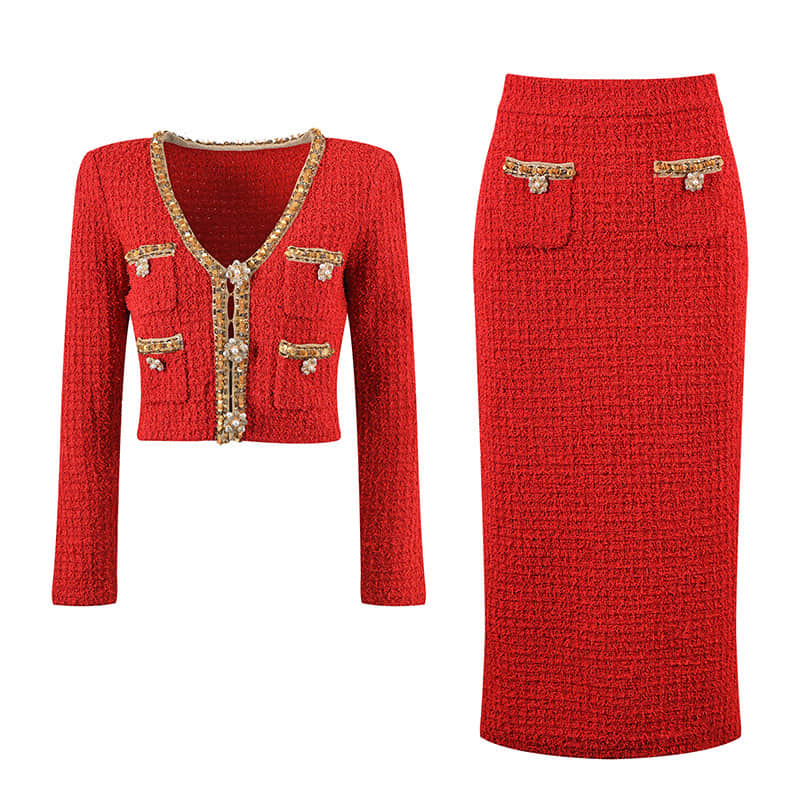 Women‘s Red Elegant Two Suits