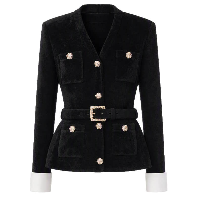 Black long-sleeved jacket with waistband