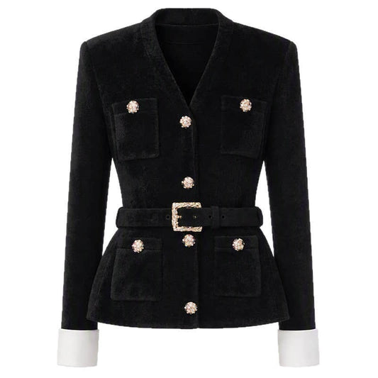 Black long-sleeved jacket with waistband