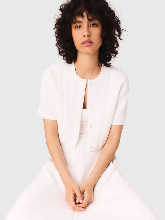 Women's white knitted two-piece suit