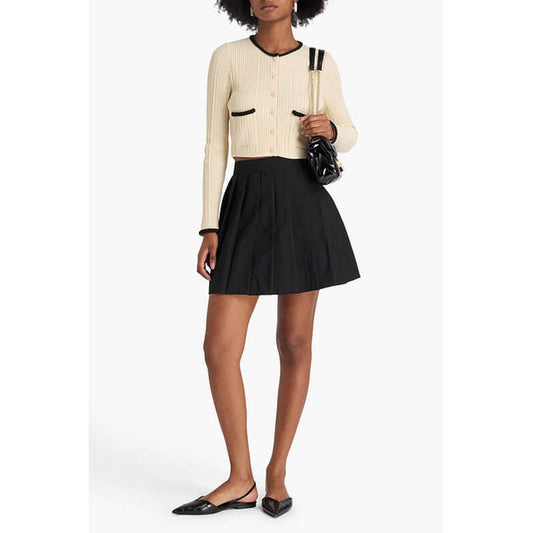 Beige long-sleeved crew neck cardigan