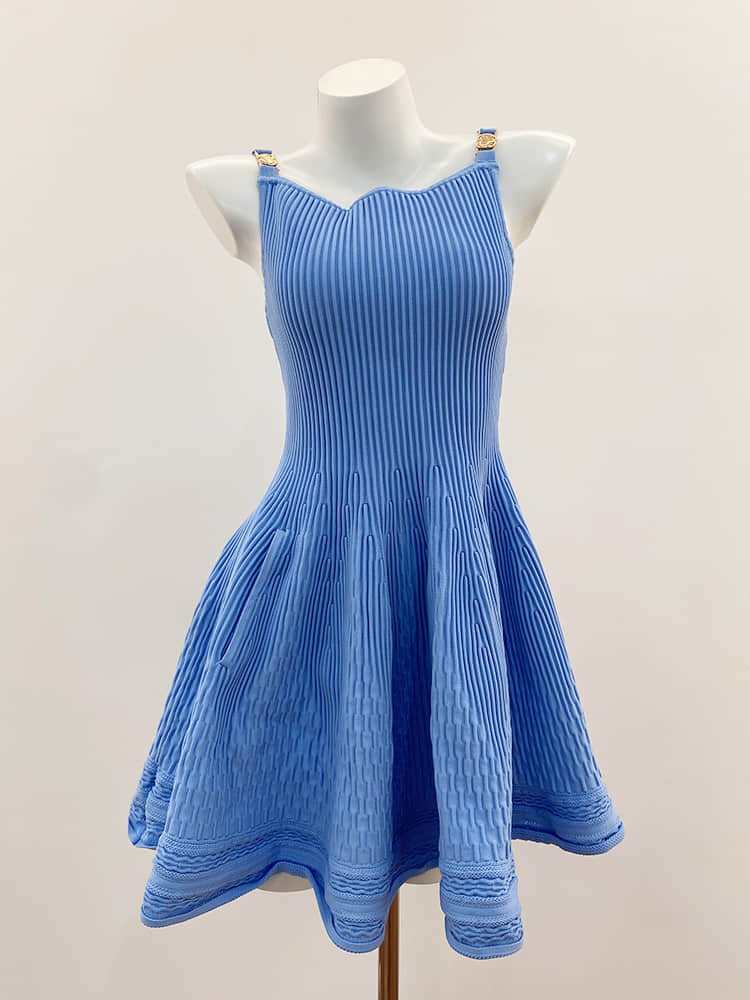 Women's blue suspender dress
