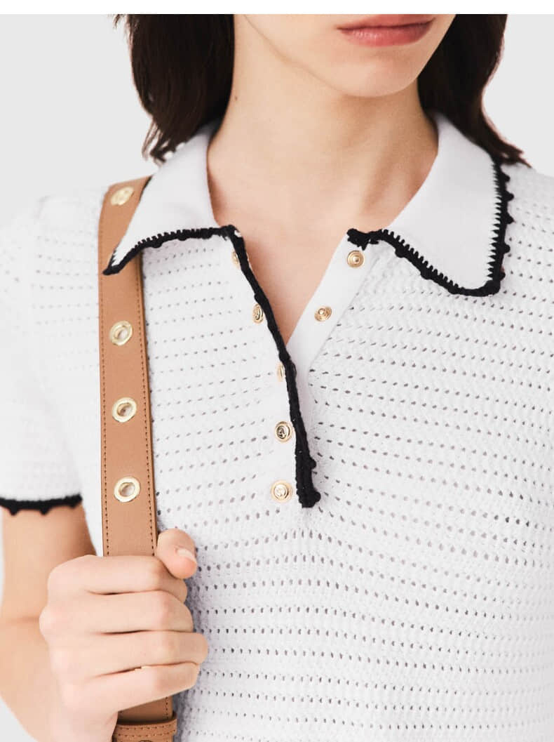 White lapel pocket knit dress