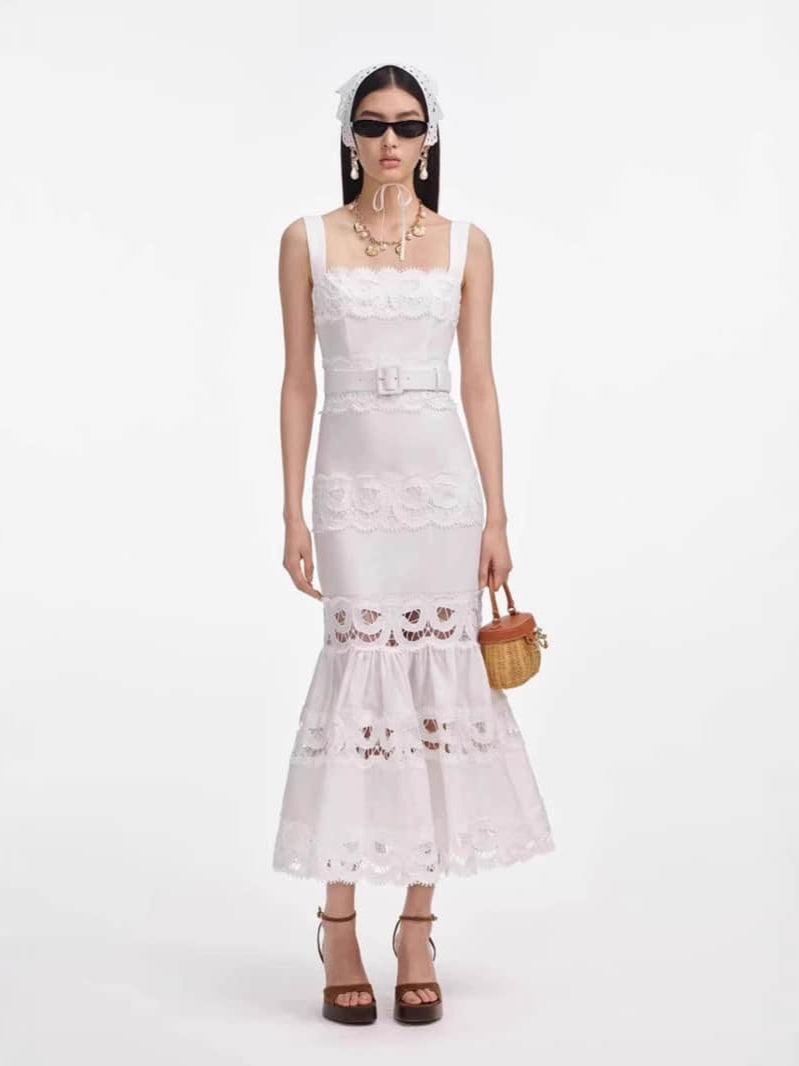 Women's white hollowed out slim fit dress