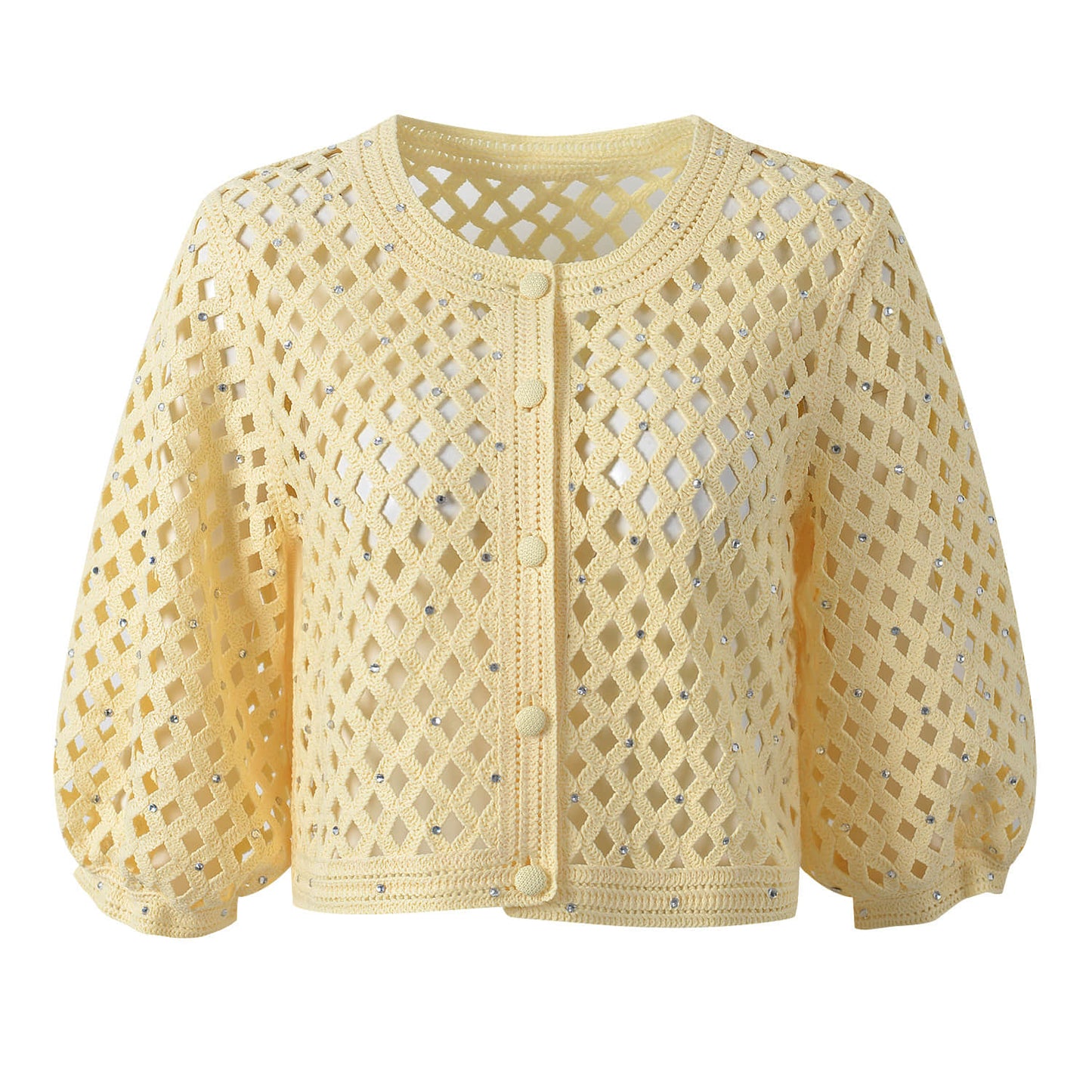 Yellow hollow out diamond cardigan