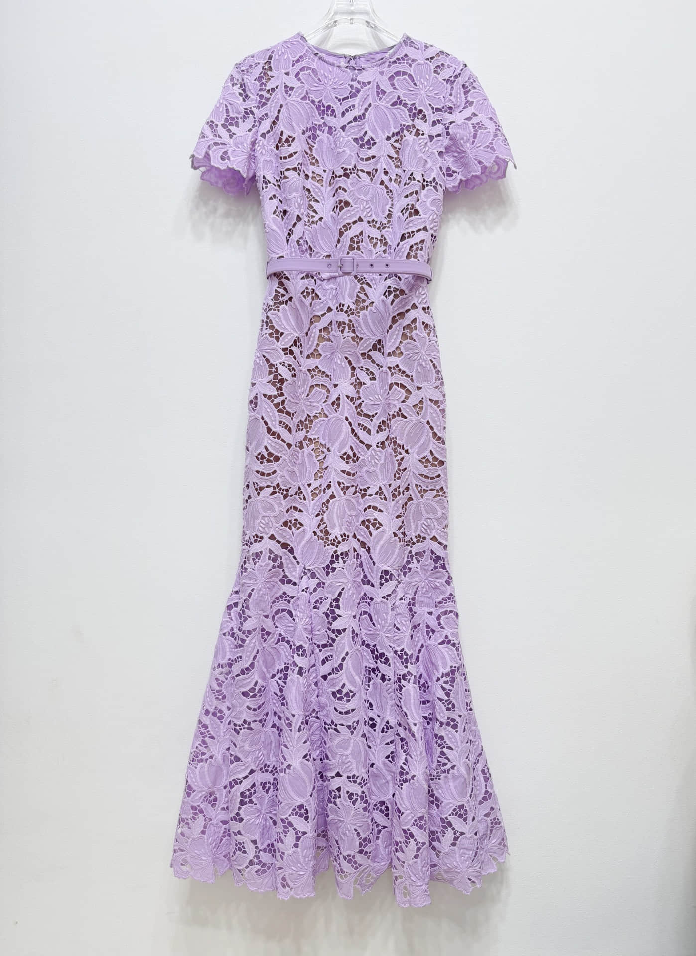 Purple short sleeve lace elegant dress