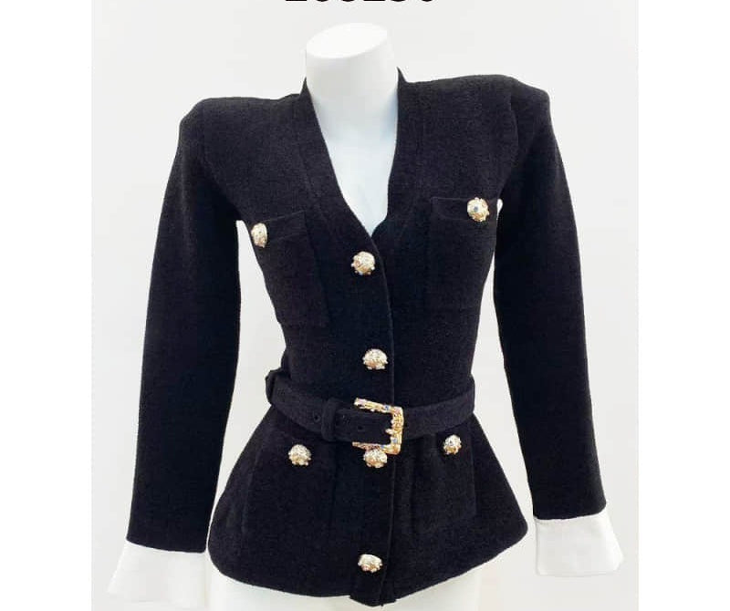 Black long-sleeved jacket with waistband