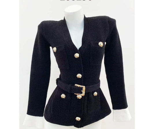 Black long-sleeved jacket with waistband