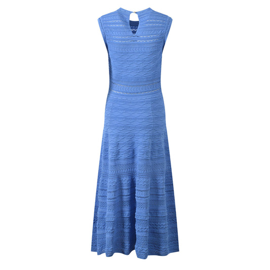 Blue round neck sleeveless knitted dress
