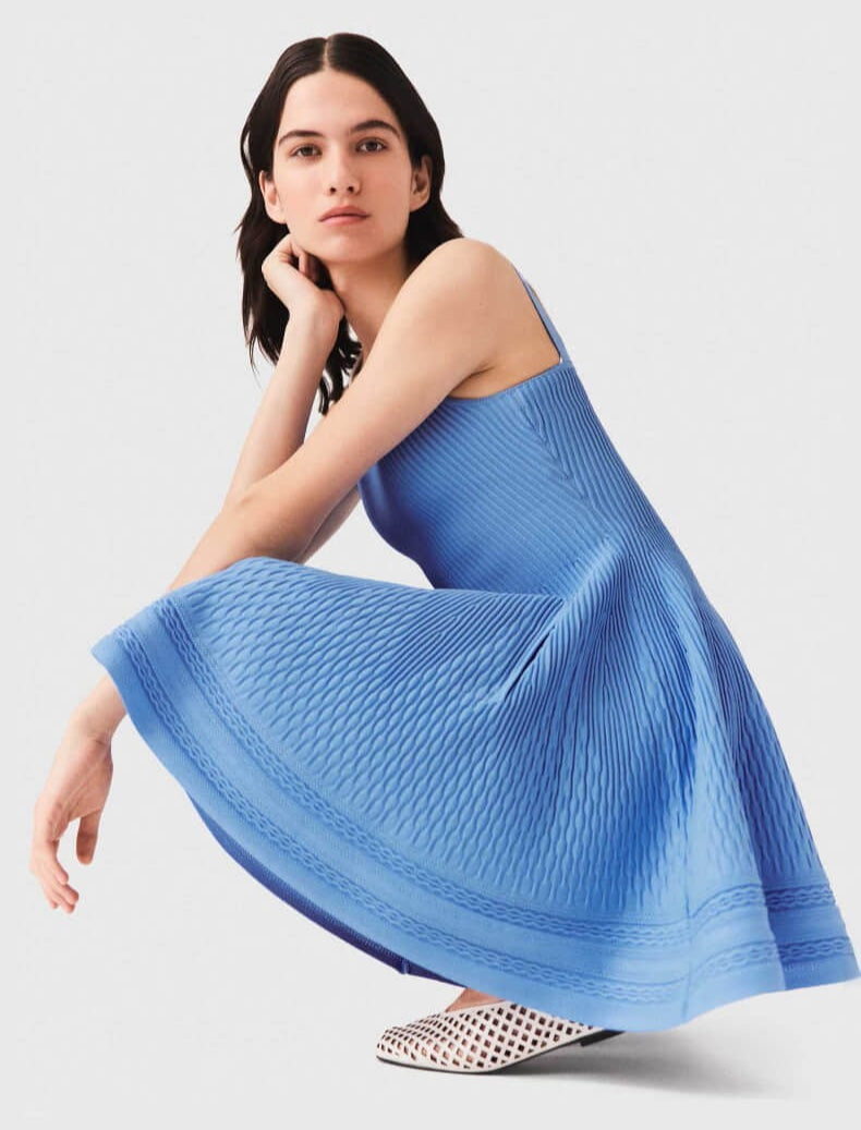 Women's blue suspender dress