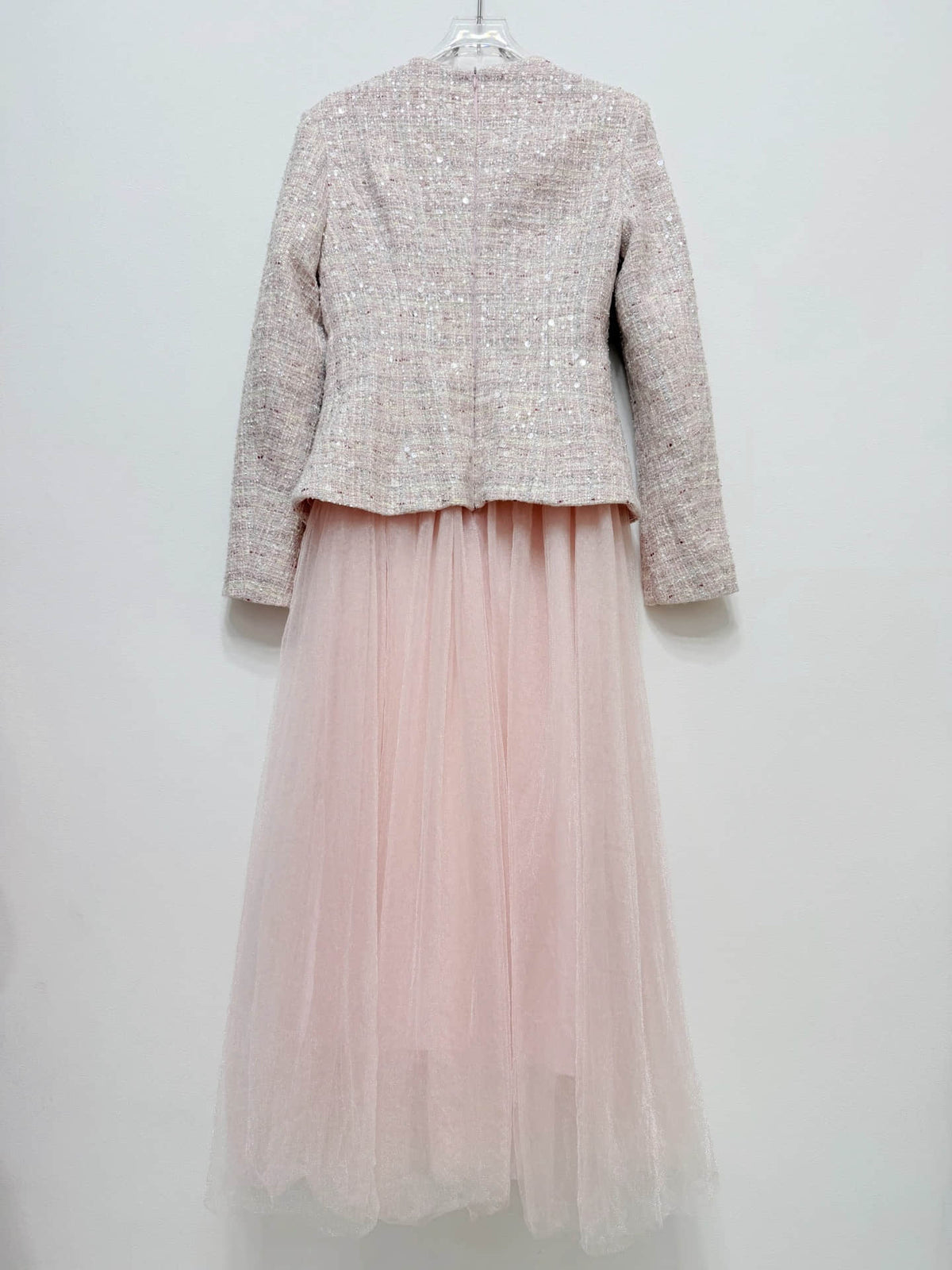 Pink long-sleeved patchwork elegant dress