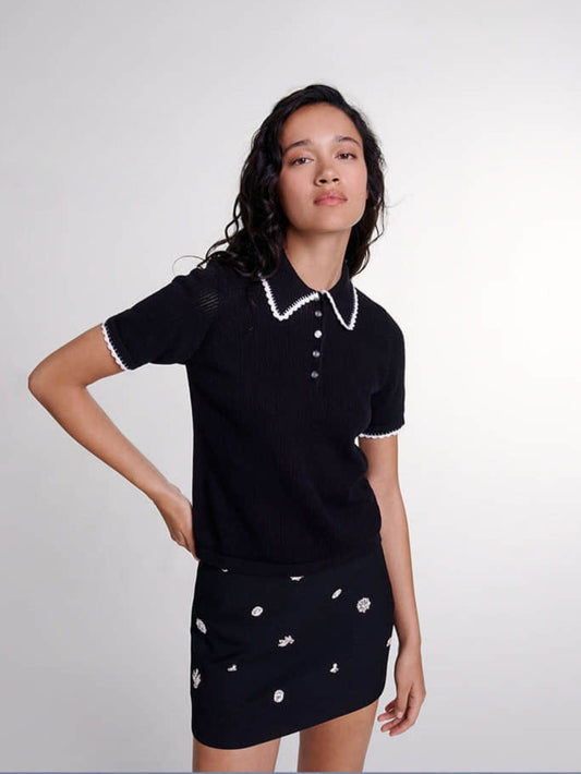 lapel short sleeve knit top
