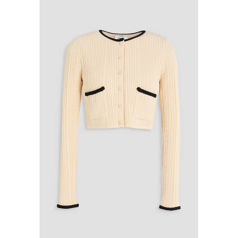 Beige long-sleeved crew neck cardigan