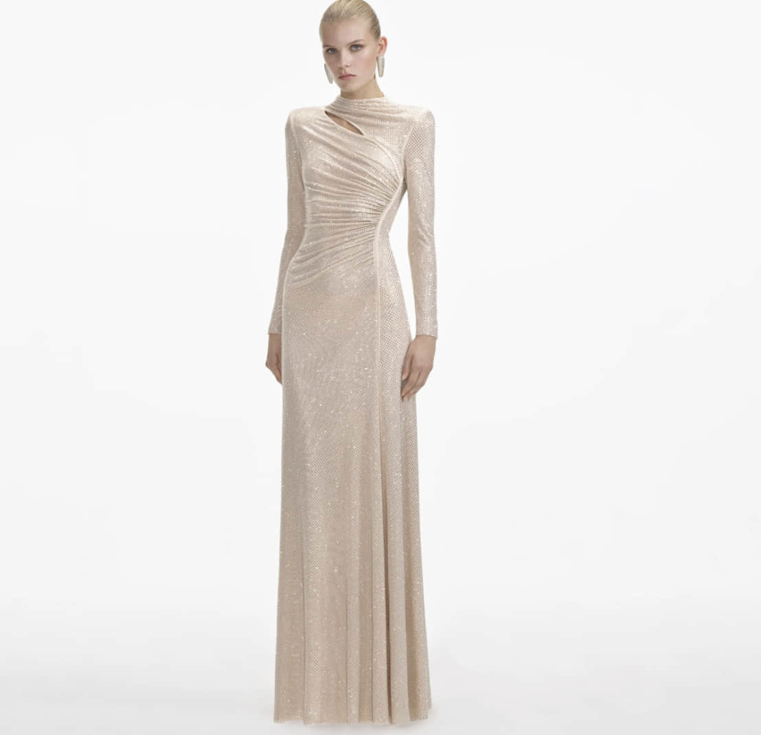 Women's long sleeve diamond long dress