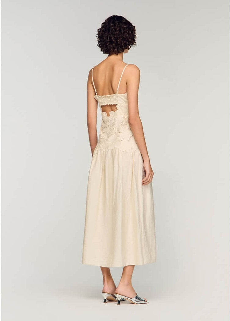 Summer beige embroidered suspender dress