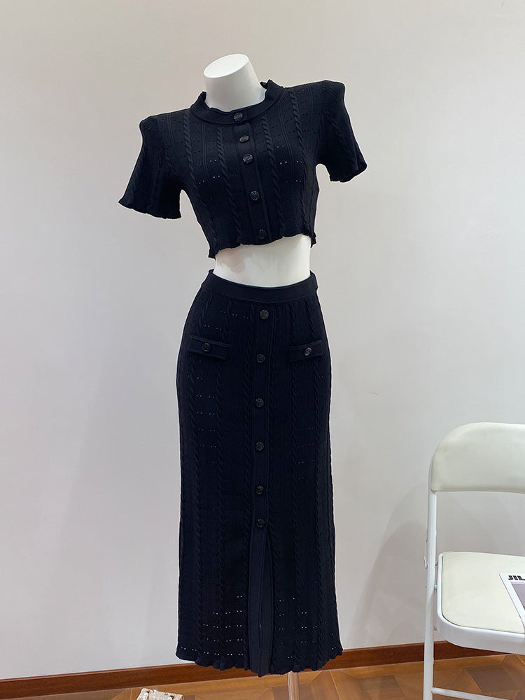 Black casual knitted two-piece set
