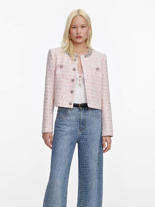 Pink women's long sleeve diamond coat