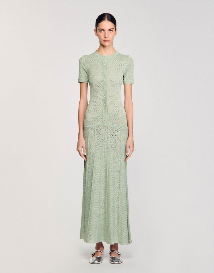 Women's Green Pearl Knitted Dress