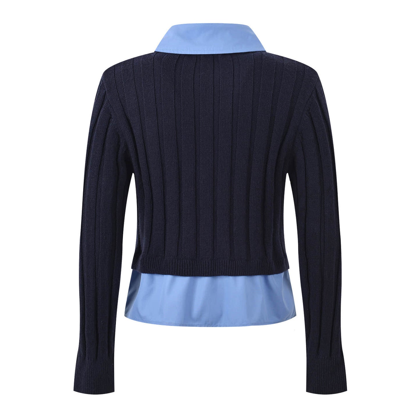 Black slim-fit knitted patchwork long-sleeved sweater