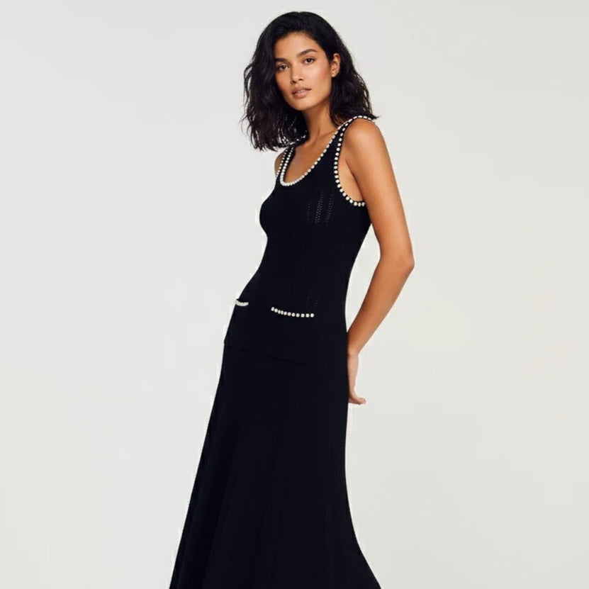 Women's U-neck Pearl Knit Bodycon Dress