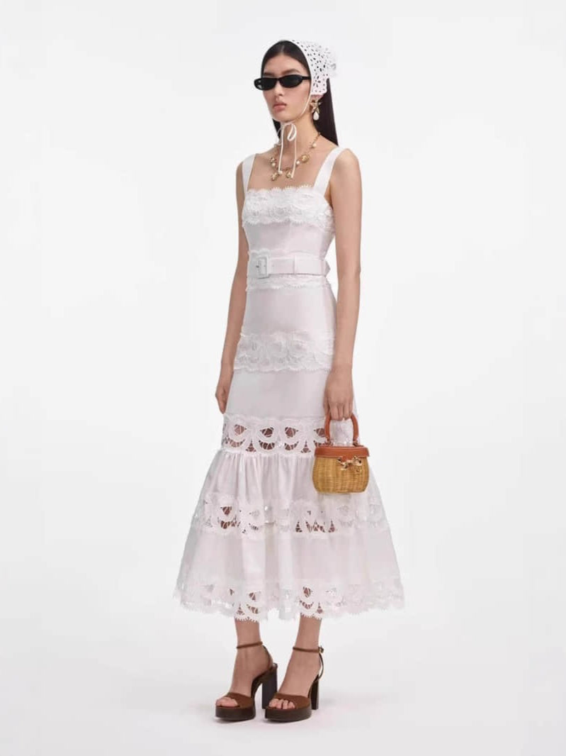 Women's white hollowed out slim fit dress
