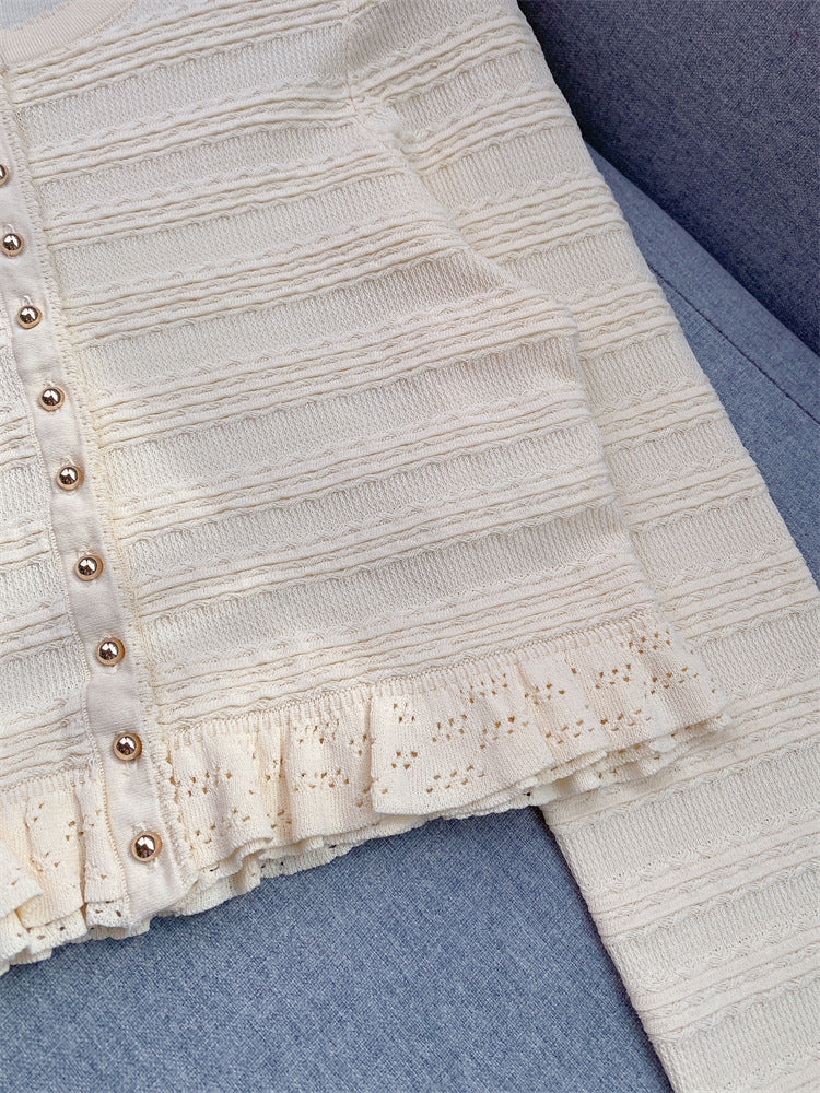 Lace Slim Fit Set Knitted Cardigan and Ruffled Sleeveless Knitted Dress
