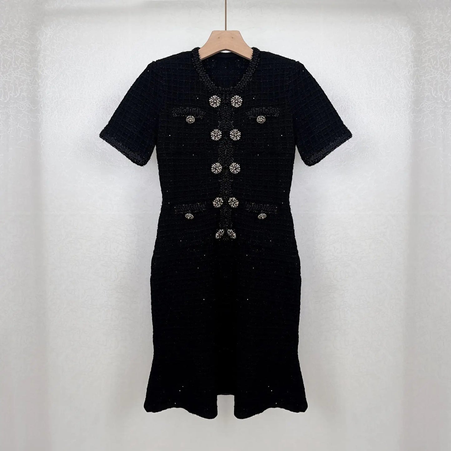 Women's High Quality Black Diamond Short Sleeve Dress