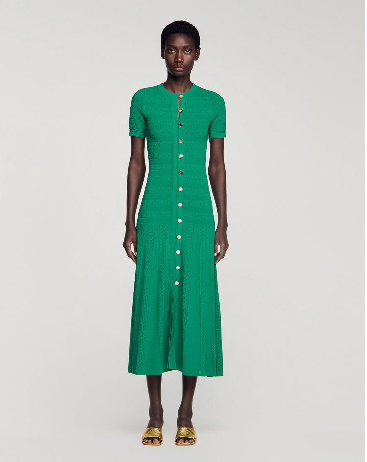 Women's green short sleeve knitted dress