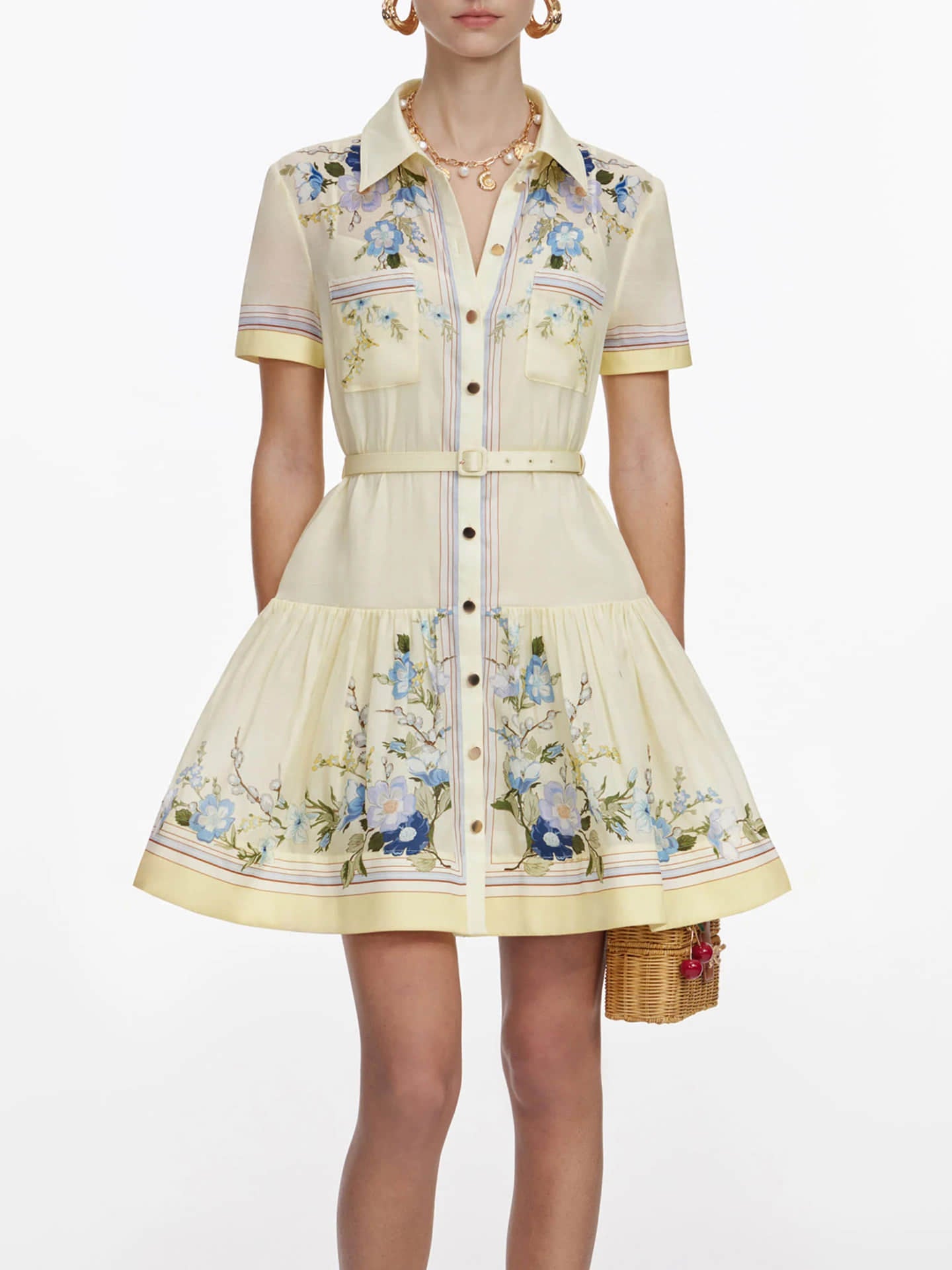 Short-sleeved V-neck mini dress