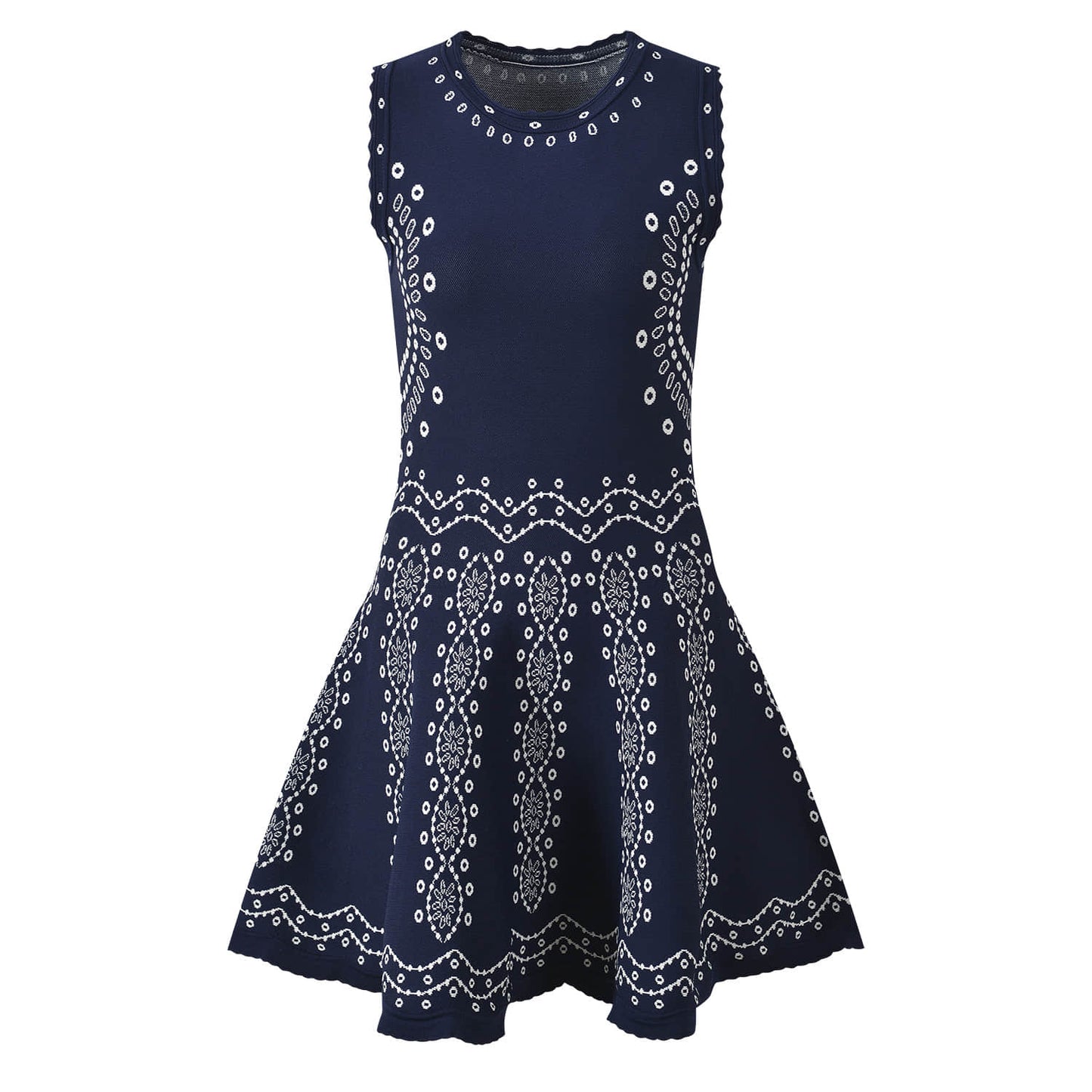 Dark blue round neck sleeveless slim dress