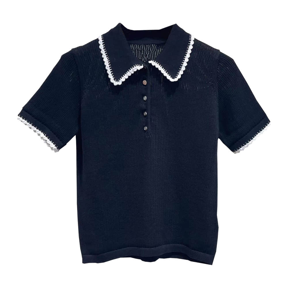 lapel short sleeve knit top
