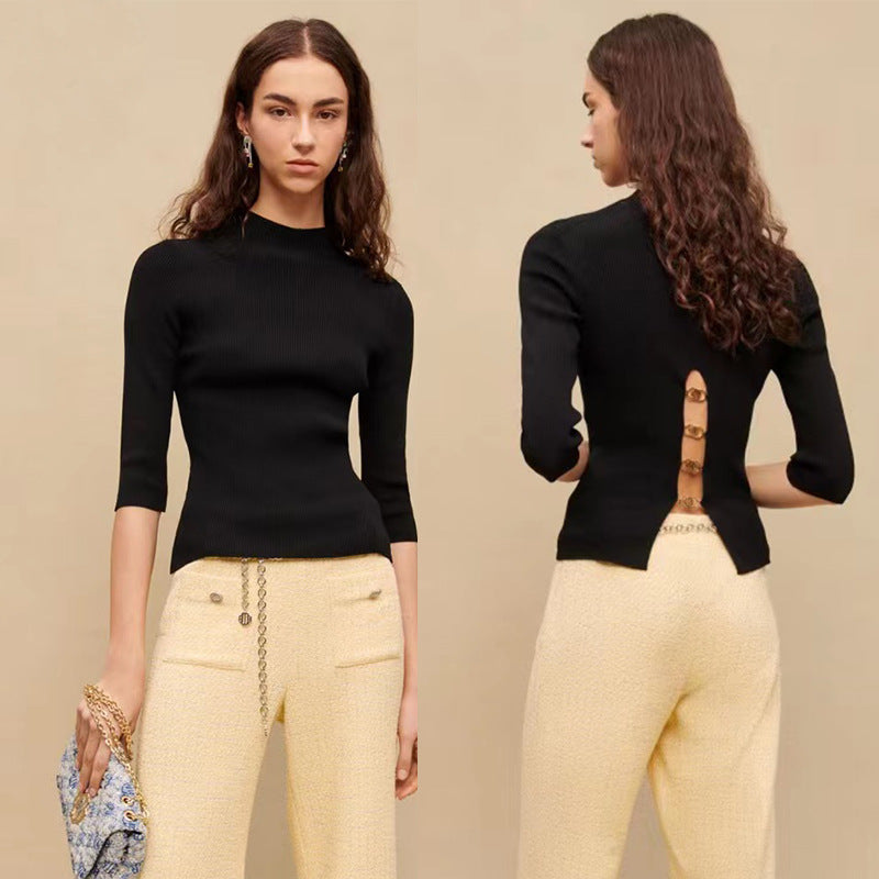Women's short-sleeved round-neck knitted sweater