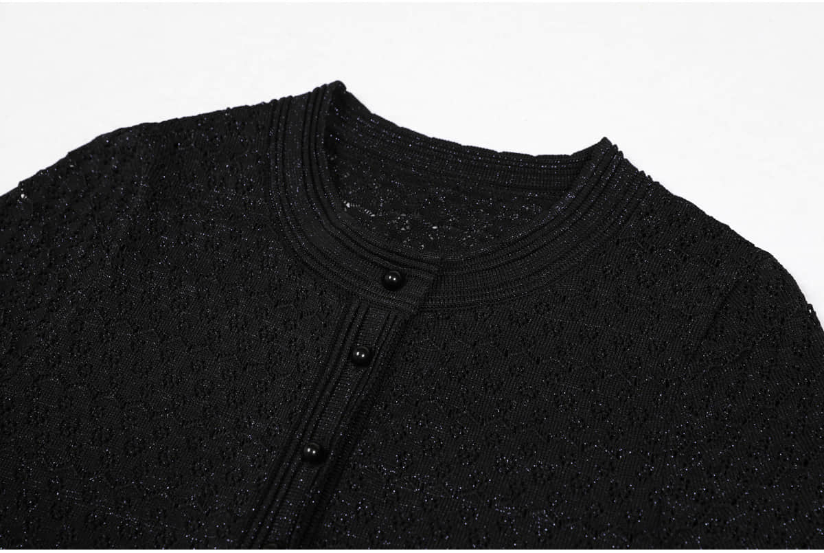 Black knitted short-sleeved slim elegant dress