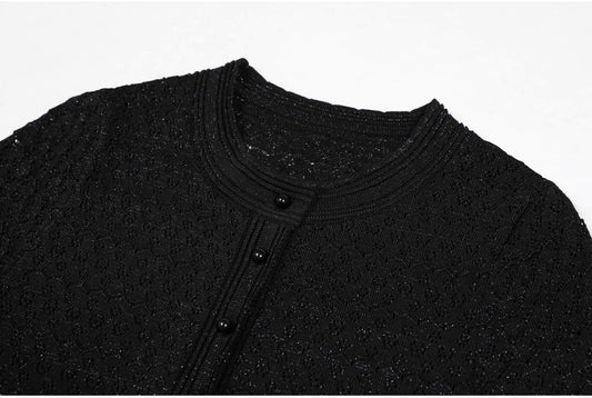 Black knitted short-sleeved slim elegant dress