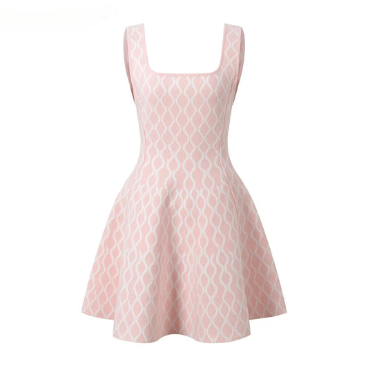 Sexy Tank Knit Mini Dress  with Pockets Pink