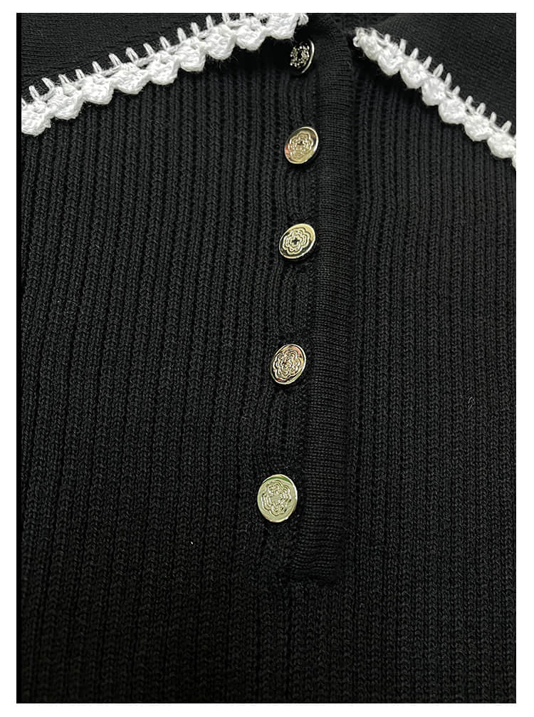 lapel short sleeve knit top