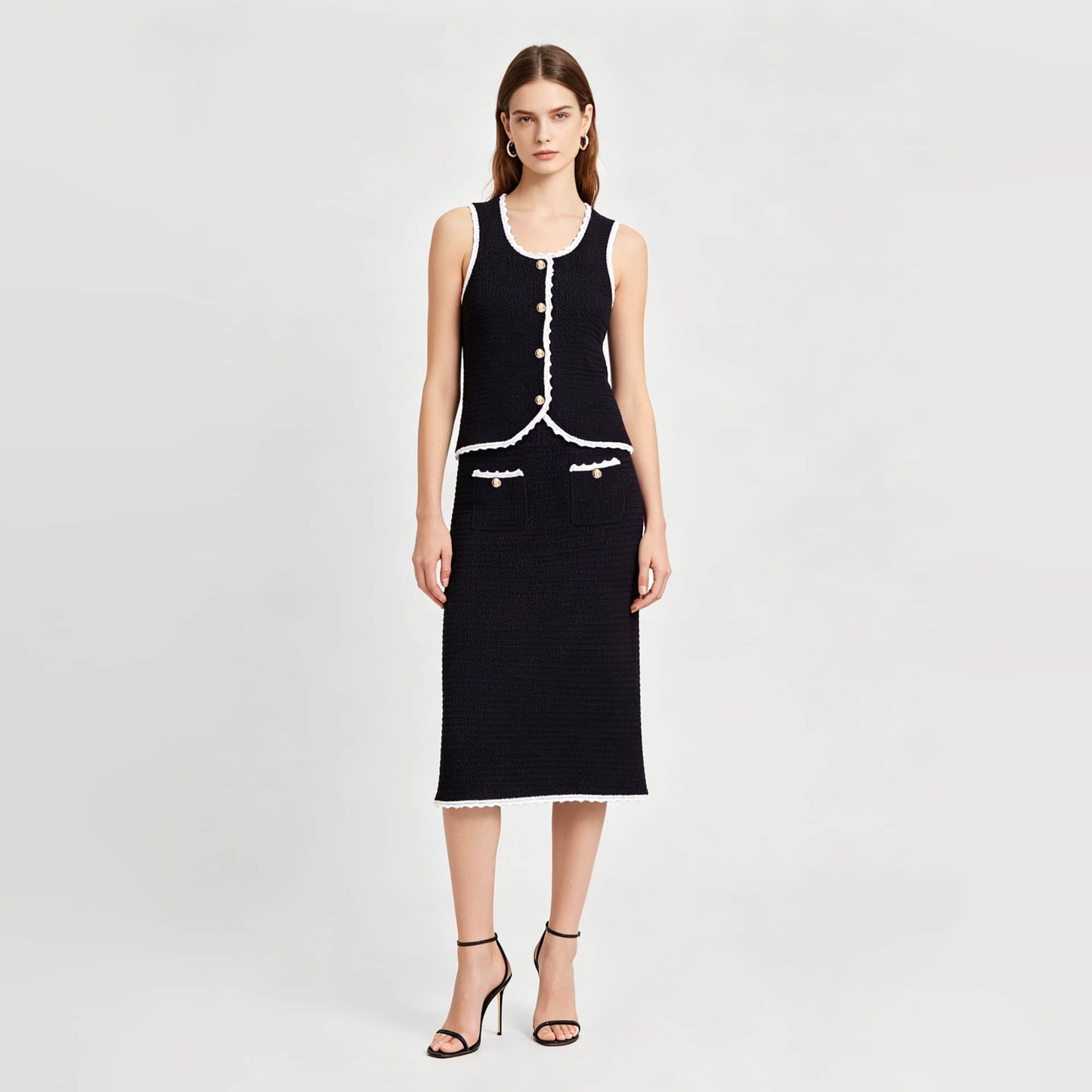 Round neck vest and skirt two-piece suit