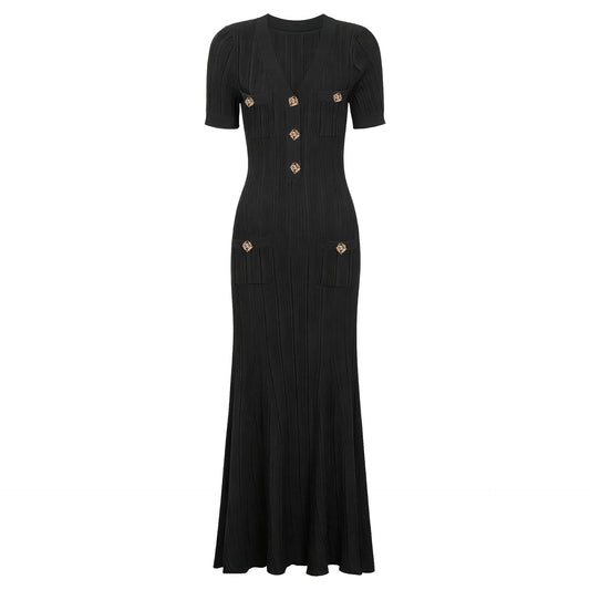 Women's short sleeve knitted slim long dress