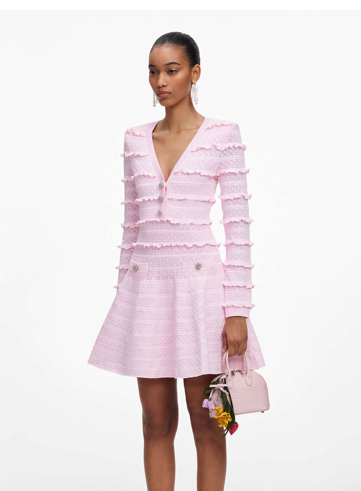 V-neck long-sleeved knitted slim dress