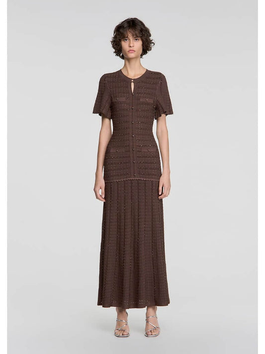 Women's short-sleeved rhinestone-embellished knit party dress