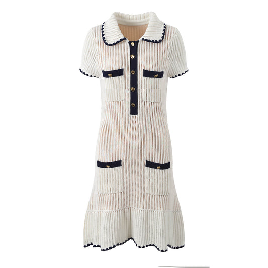 Short Sleeve Women Knit Flared Hem Mini Dress