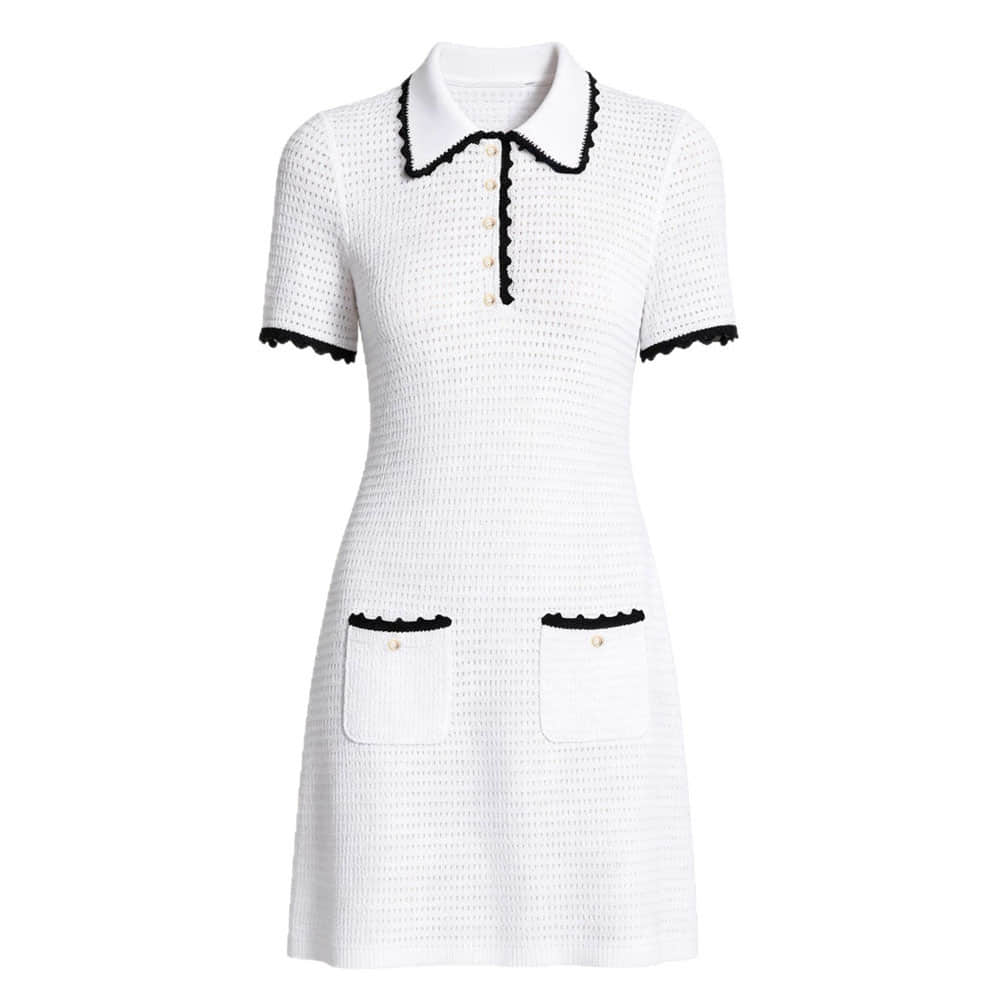 White lapel pocket knit dress