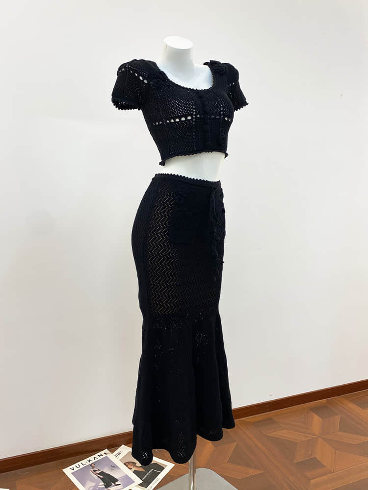 Women's Black Hollow Slim Fit Two Piece Suit