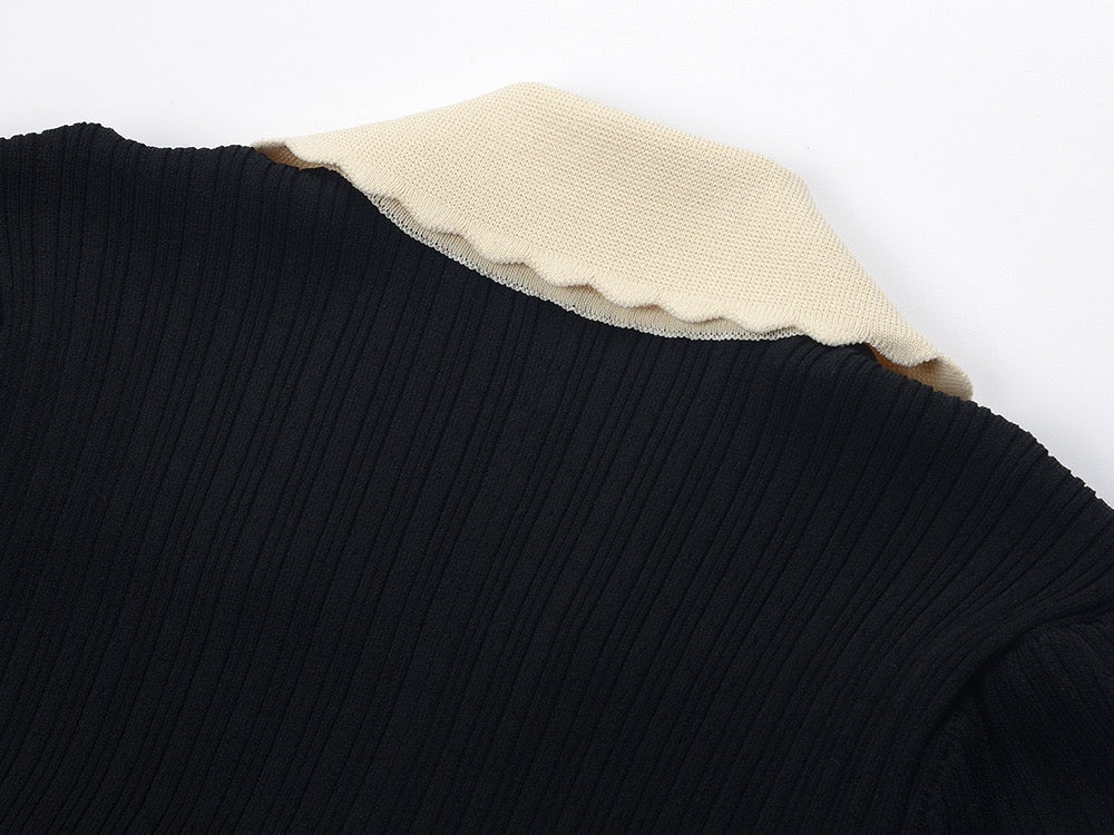 Women's black short-sleeved knitted slim dress