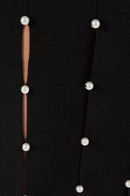 Women's black pearl decoration maxi dress round neck sleeveless slim fit elegant ladies dress