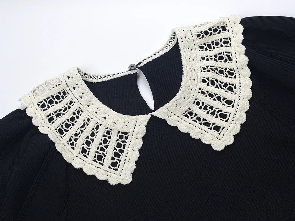 Short Sleeve Colorblock Wear Women Knit Mini A-line Dress