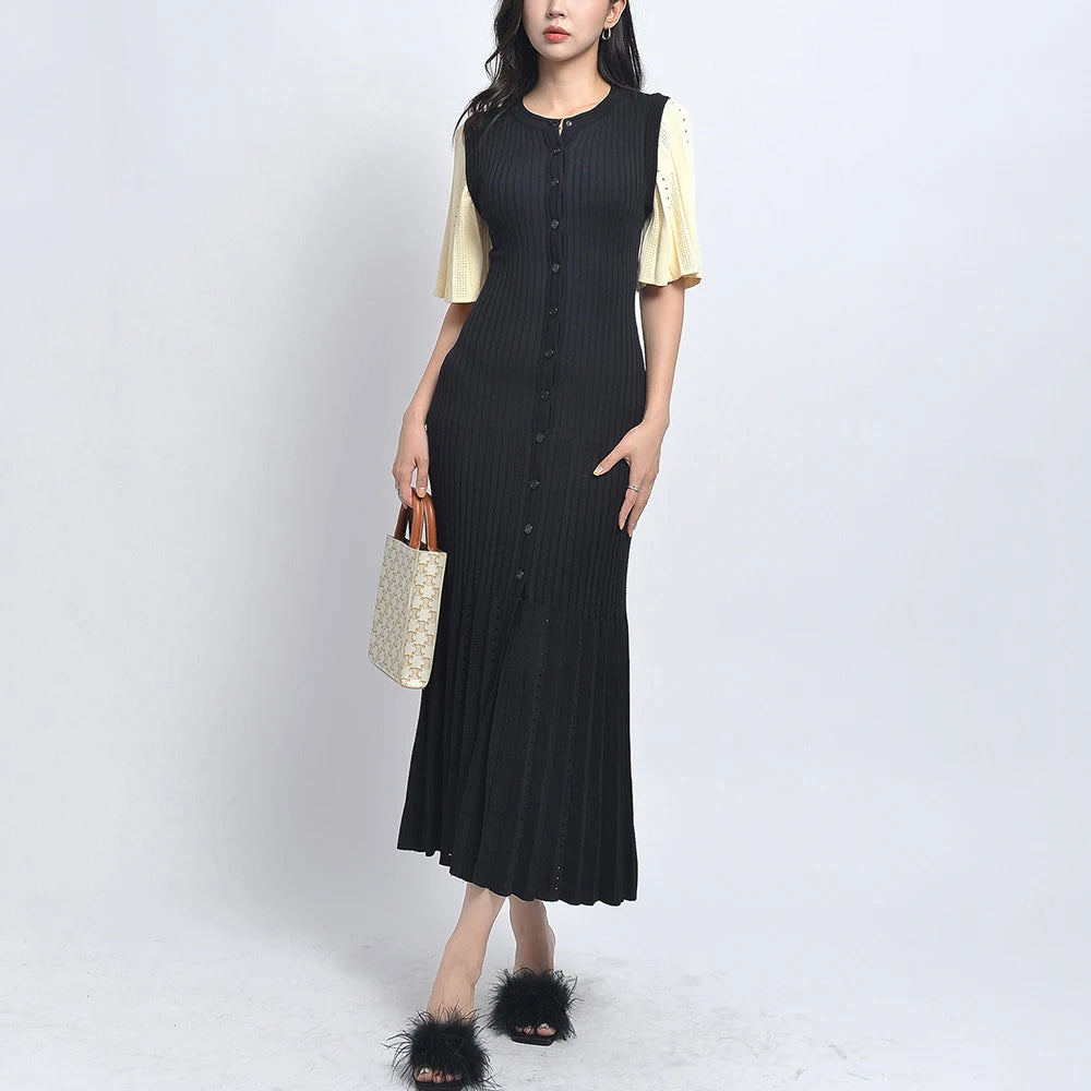 Women Knitting Dress Summer Classy Chic Lady Street Clothing Luxury Quality