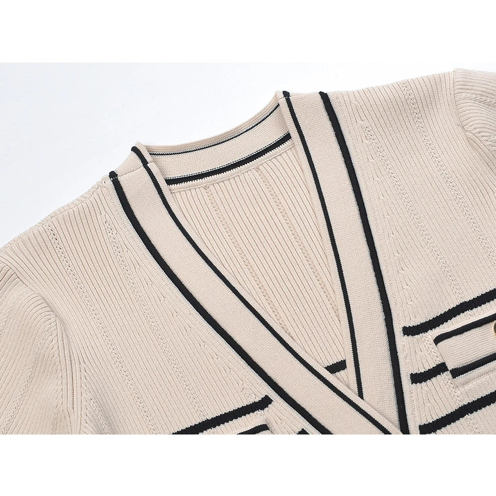 Women Full Long Stripped Knitted Dress V-neck Flare Sleeve Quality Gorgeous Designing