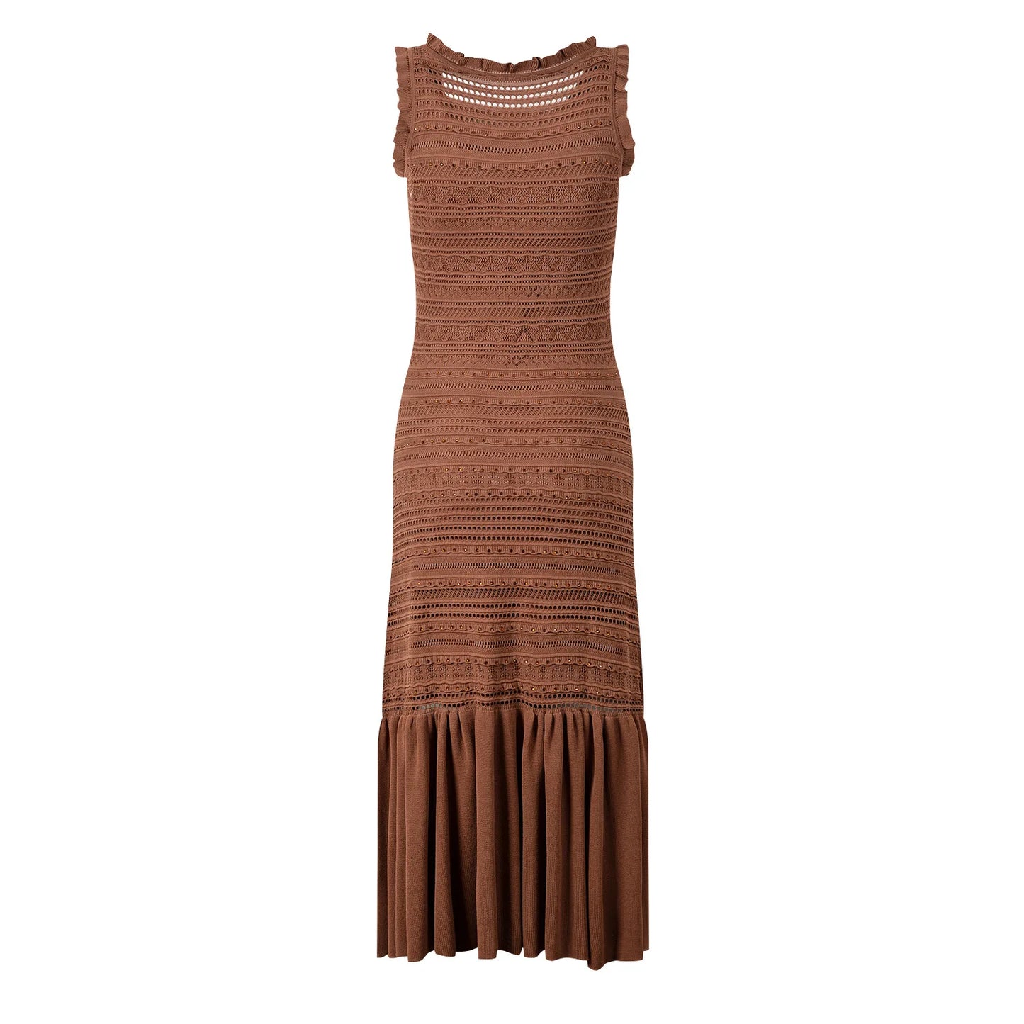 V-neckline Sleeveless Fit And Flared Hot Drilling Women Knit Dress With Lining