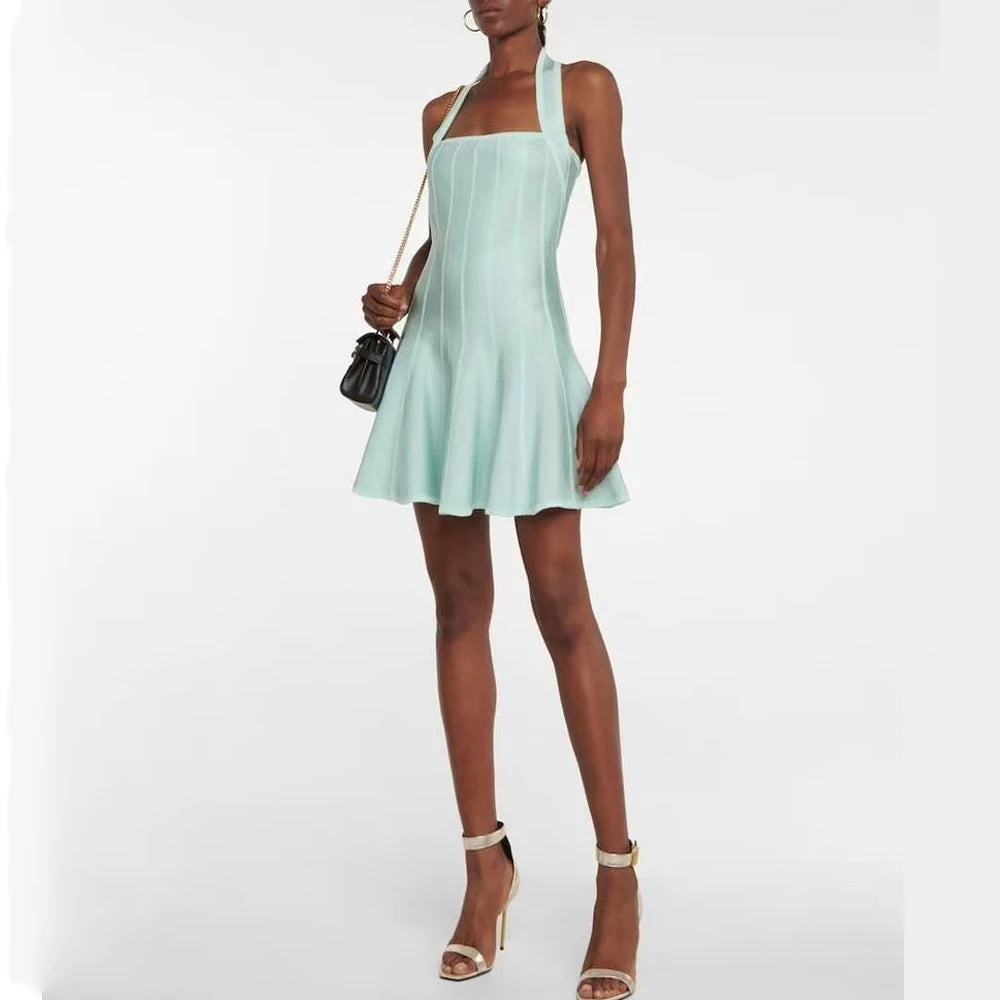 Sexy Party Halter A-line Knitted Street Dress High Quality Backless